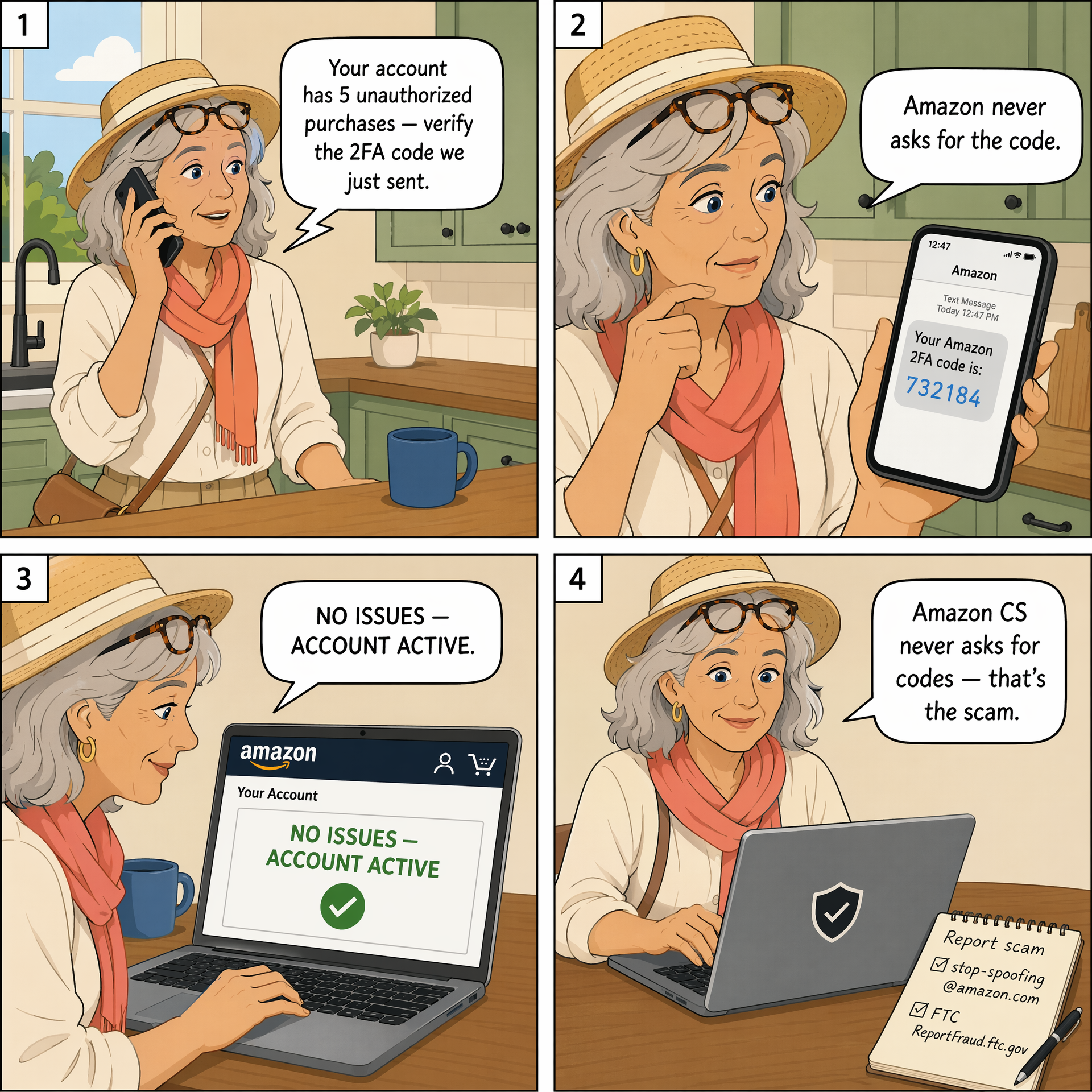 Account-Takeover Phone Call ('Your Account Is Hacked') — comic illustration