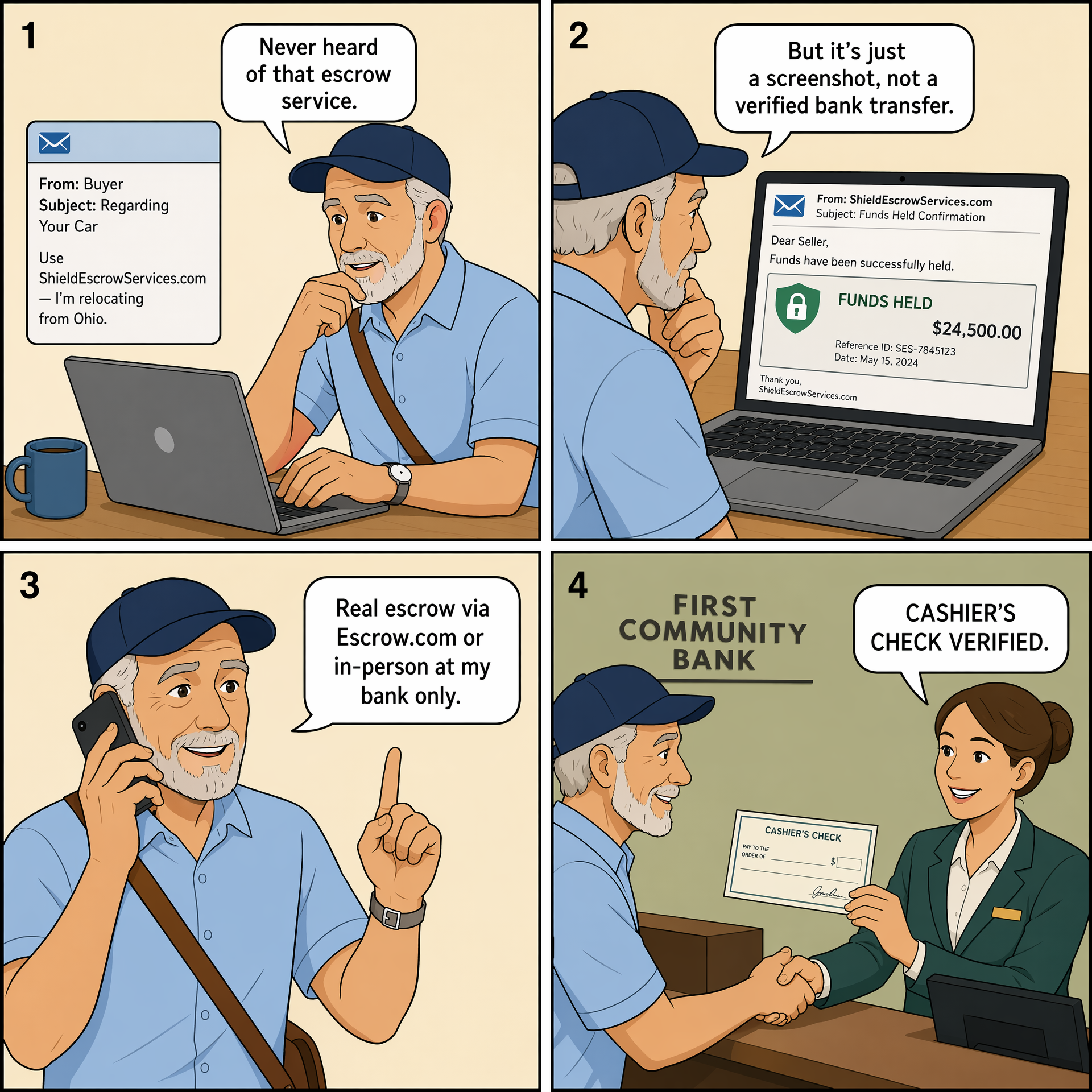 Fake Escrow Scam — comic illustration