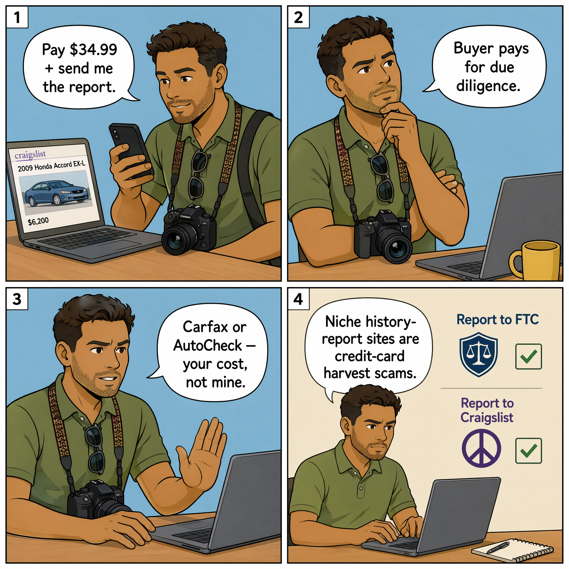 Vehicle History Report Credit-Card Harvest — comic illustration