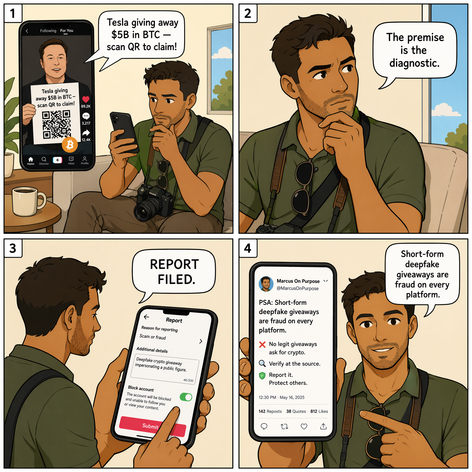 TikTok / Facebook Fake-Giveaway Short Video — comic illustration