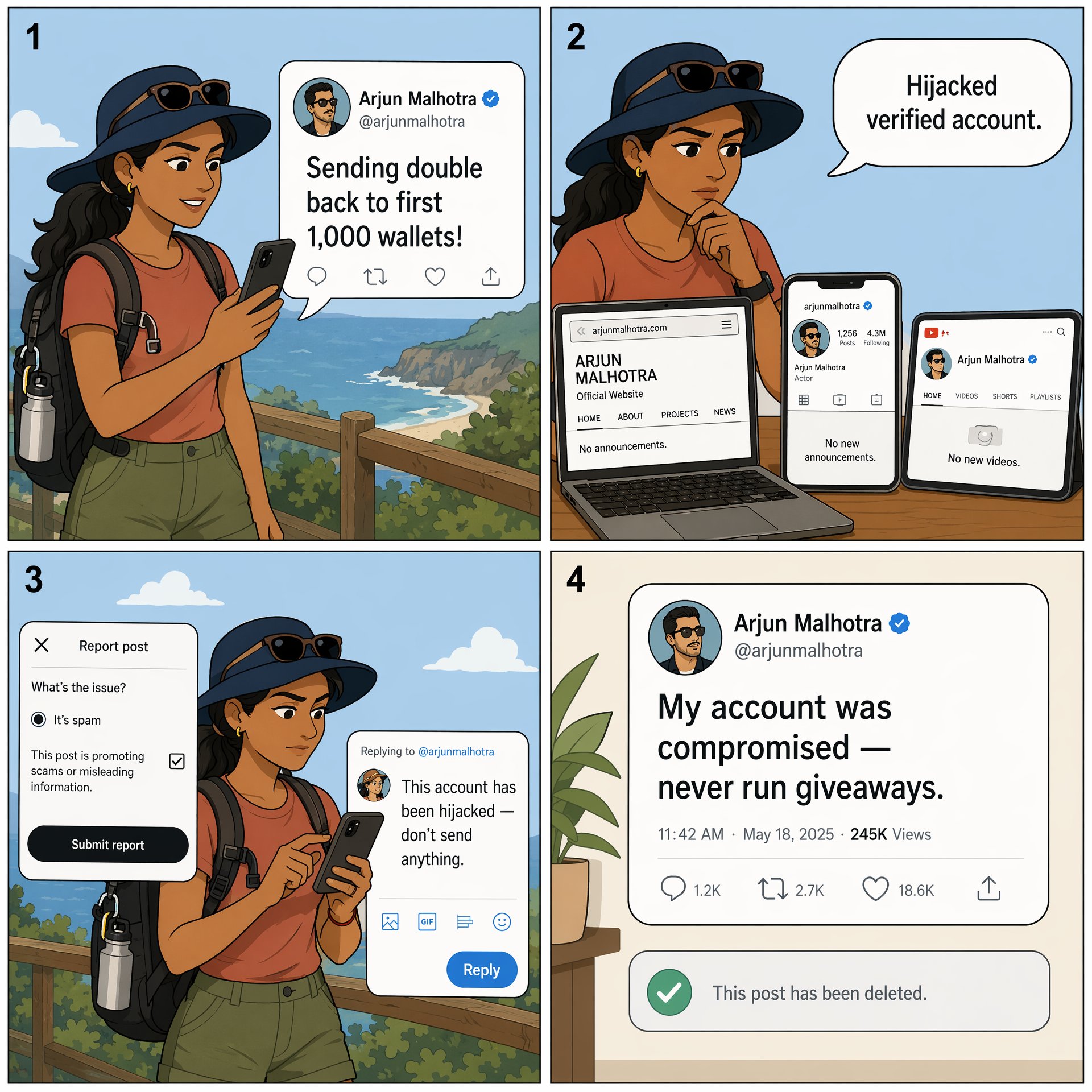 X (Twitter) Verified-Account Hijack — comic illustration