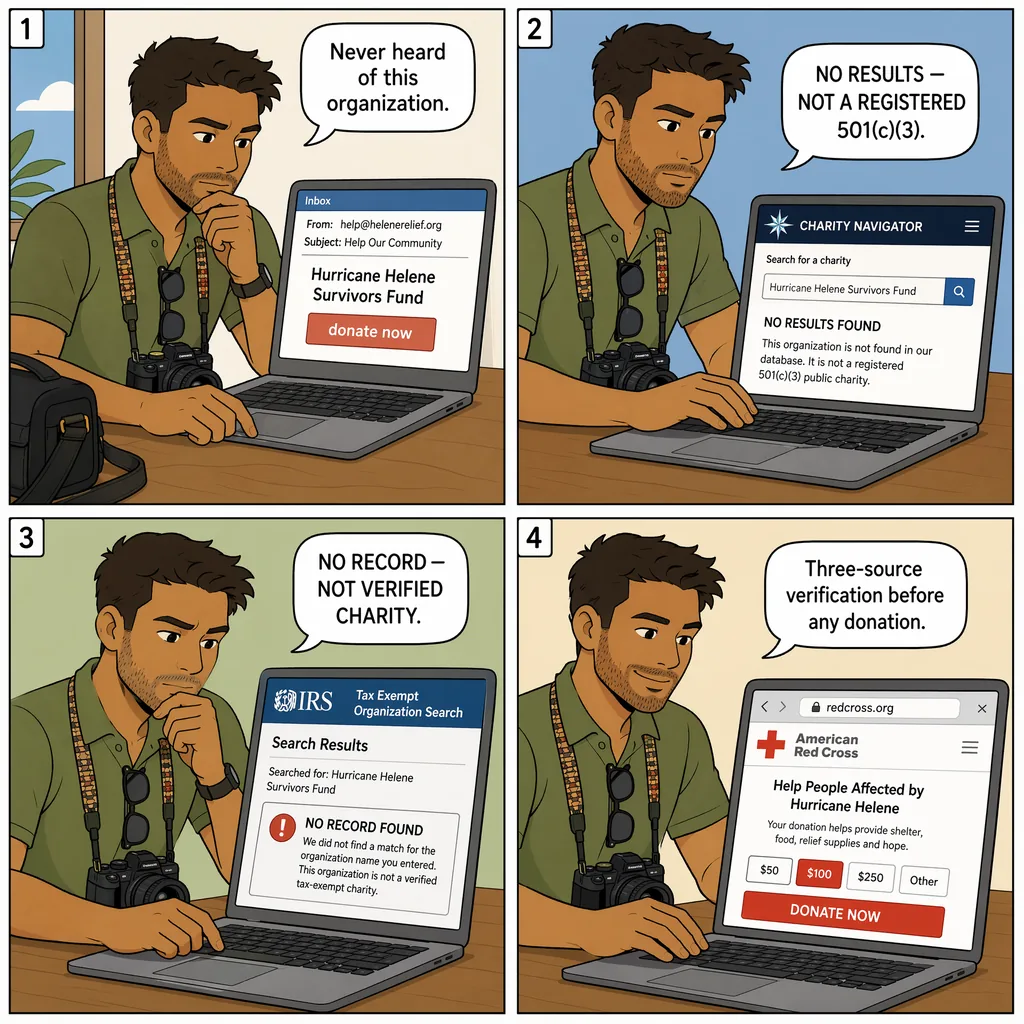 Fake-Charity Sound-Alike Organization — comic illustration