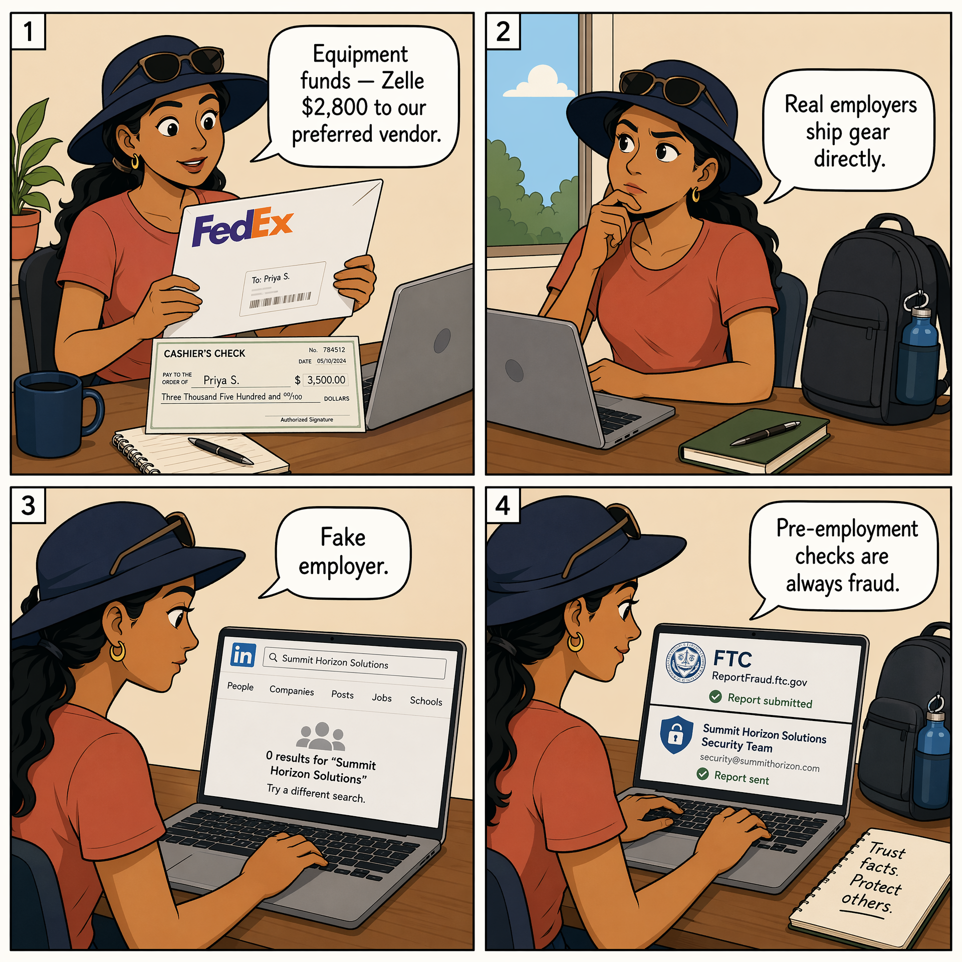 Job-Offer First-Paycheck Check — comic illustration