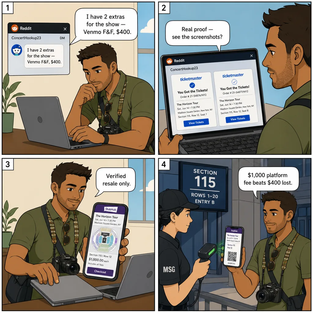 Reddit / Social DM 'I Have Extras' + Fake Screenshot — comic illustration