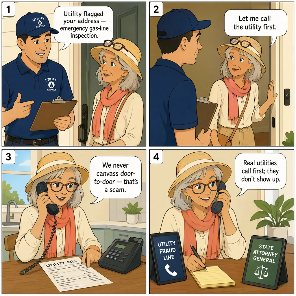 Fake-Inspection HVAC / Water-Quality / Pest Pretext Entry — comic illustration