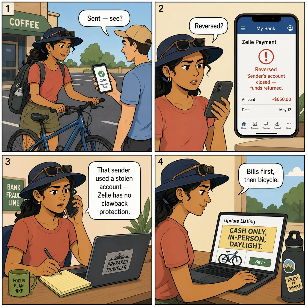 Compromised-Payment Clawback (Zelle / Cashier's-Check Reversal) — comic illustration