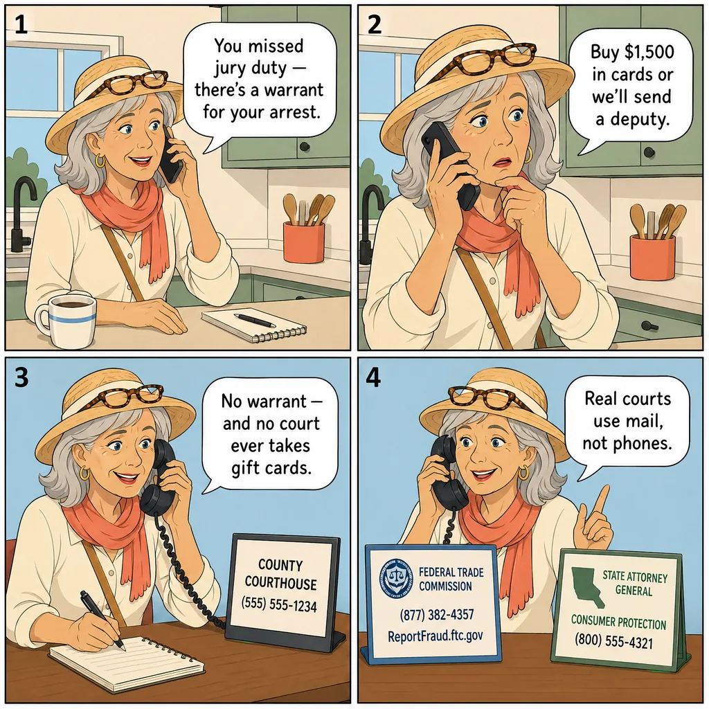 Fake Jury-Duty Sheriff Impersonation Call — comic illustration