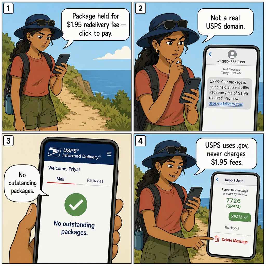 USPS 'Redelivery Fee' Credit-Card Harvest — comic illustration