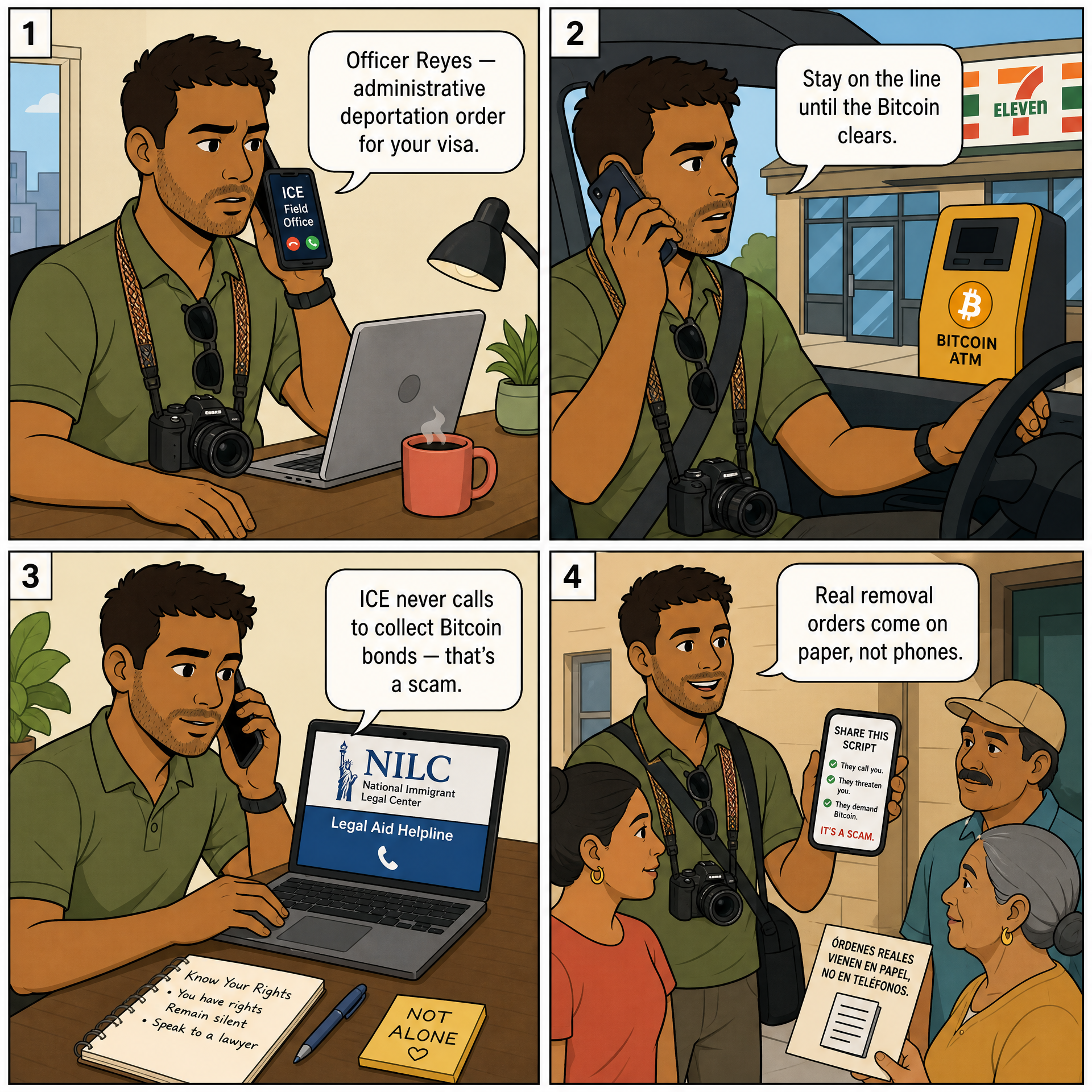 ICE / CBP / USCIS Deportation-Threat Phone Call — comic illustration