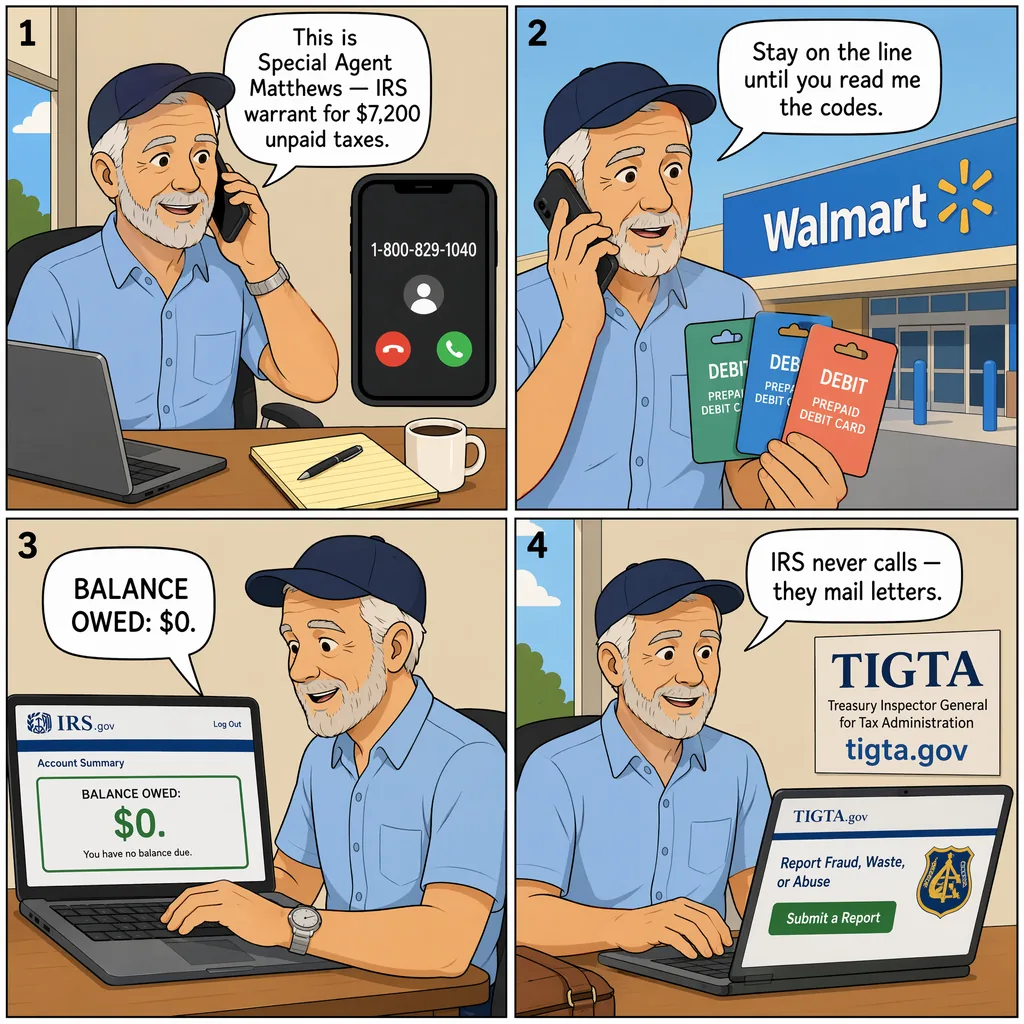 IRS Tax-Debt Arrest-Threat Phone Call — comic illustration