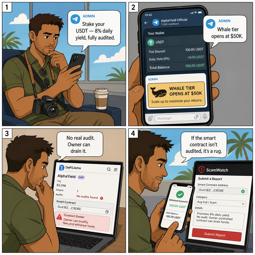 Telegram 'Liquidity Provider' / Yield-Farming Variant — comic illustration