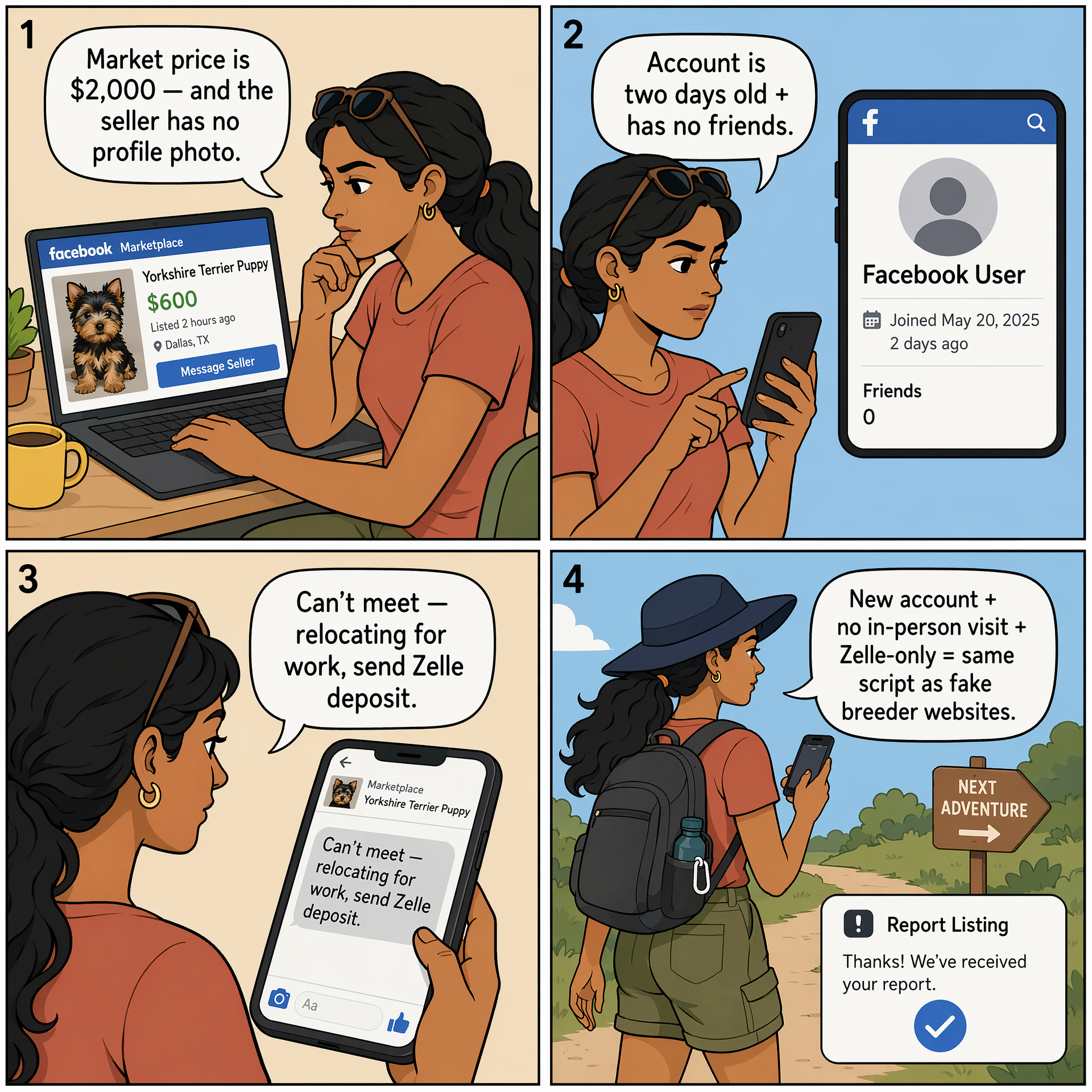 Facebook Marketplace / Craigslist Puppy Listing — comic illustration