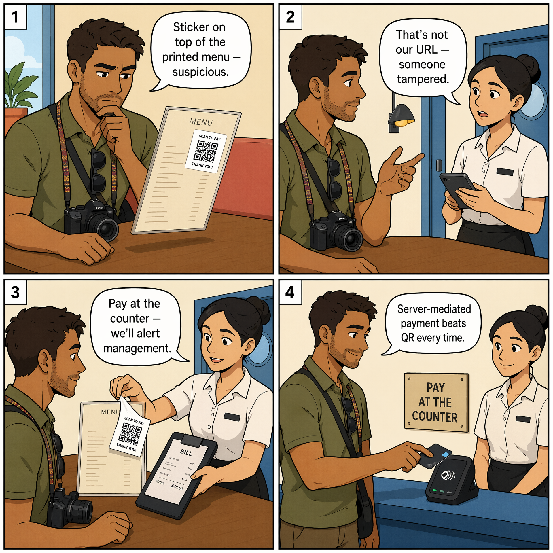 Restaurant-Menu QR Sticker — comic illustration