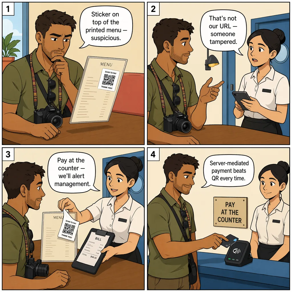 Restaurant-Menu QR Sticker — comic illustration