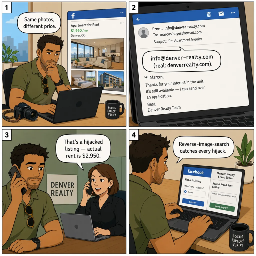 Hijacked Legitimate Zillow / Realtor.com Listing — comic illustration