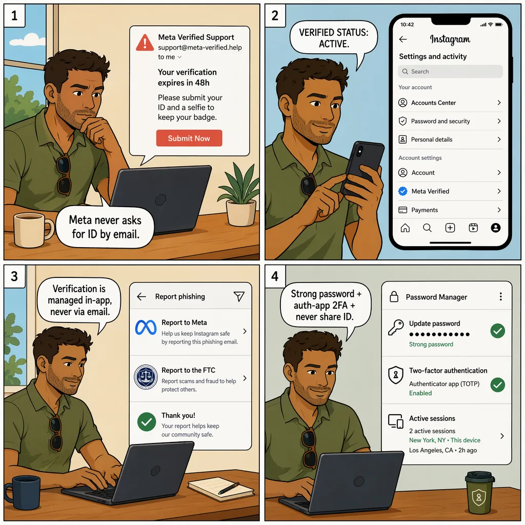 Verified-Blue-Check Verification Phishing — comic illustration