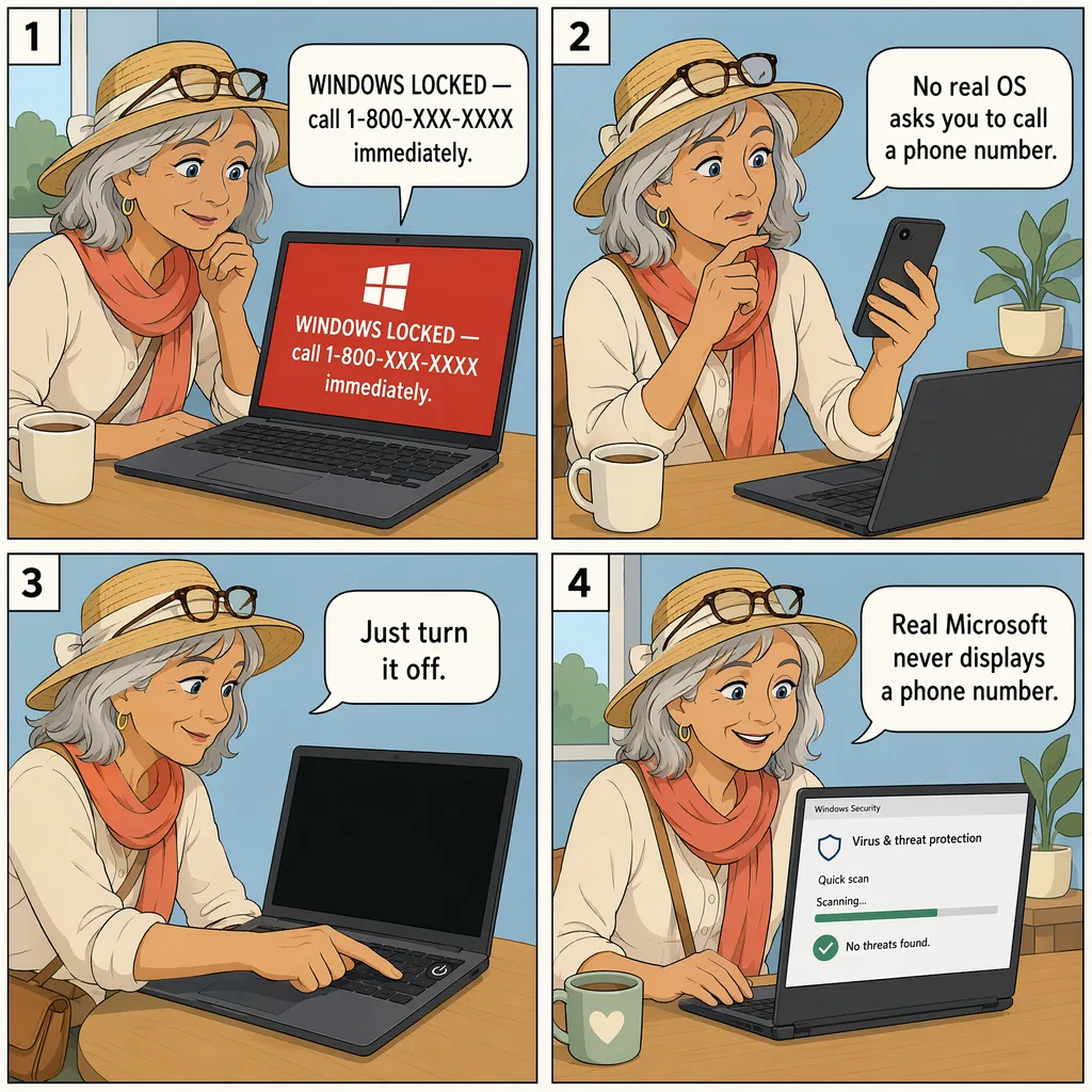 Full-Screen Browser-Pop-up Lockup ('Windows Locked') — comic illustration