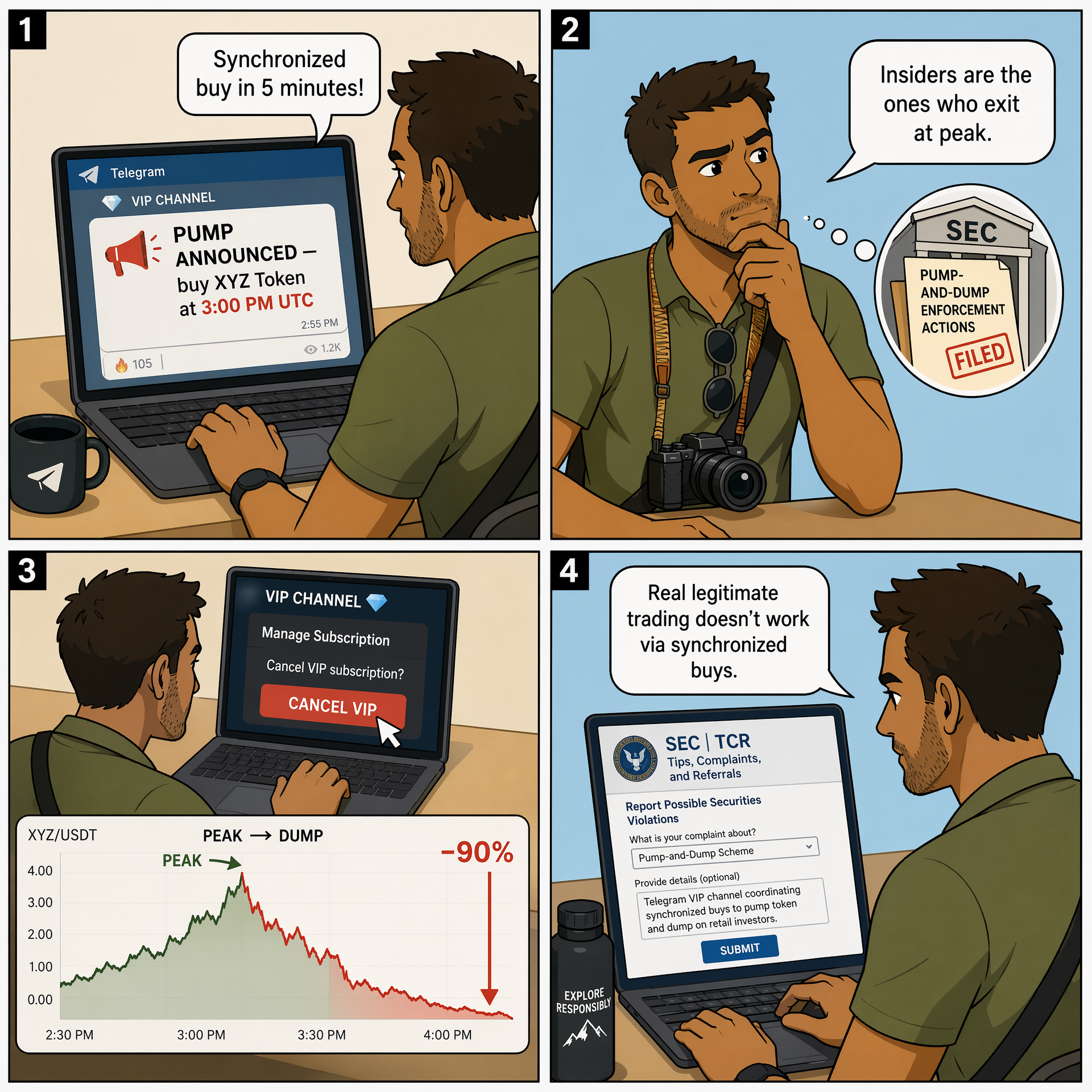 Telegram Pump-and-Dump — comic illustration