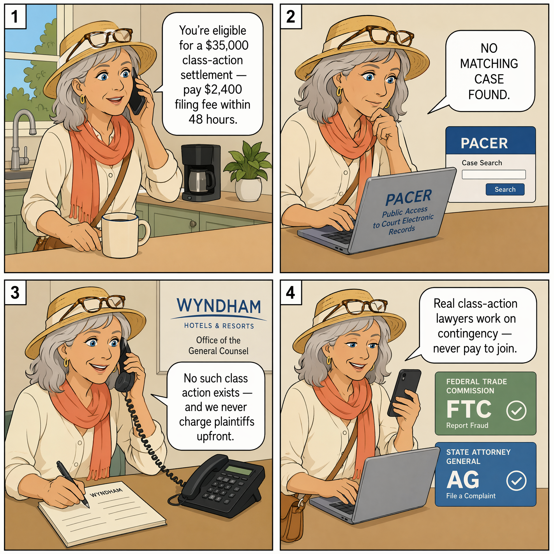 Fake Mass-Tort / Class-Action Solicitation — comic illustration