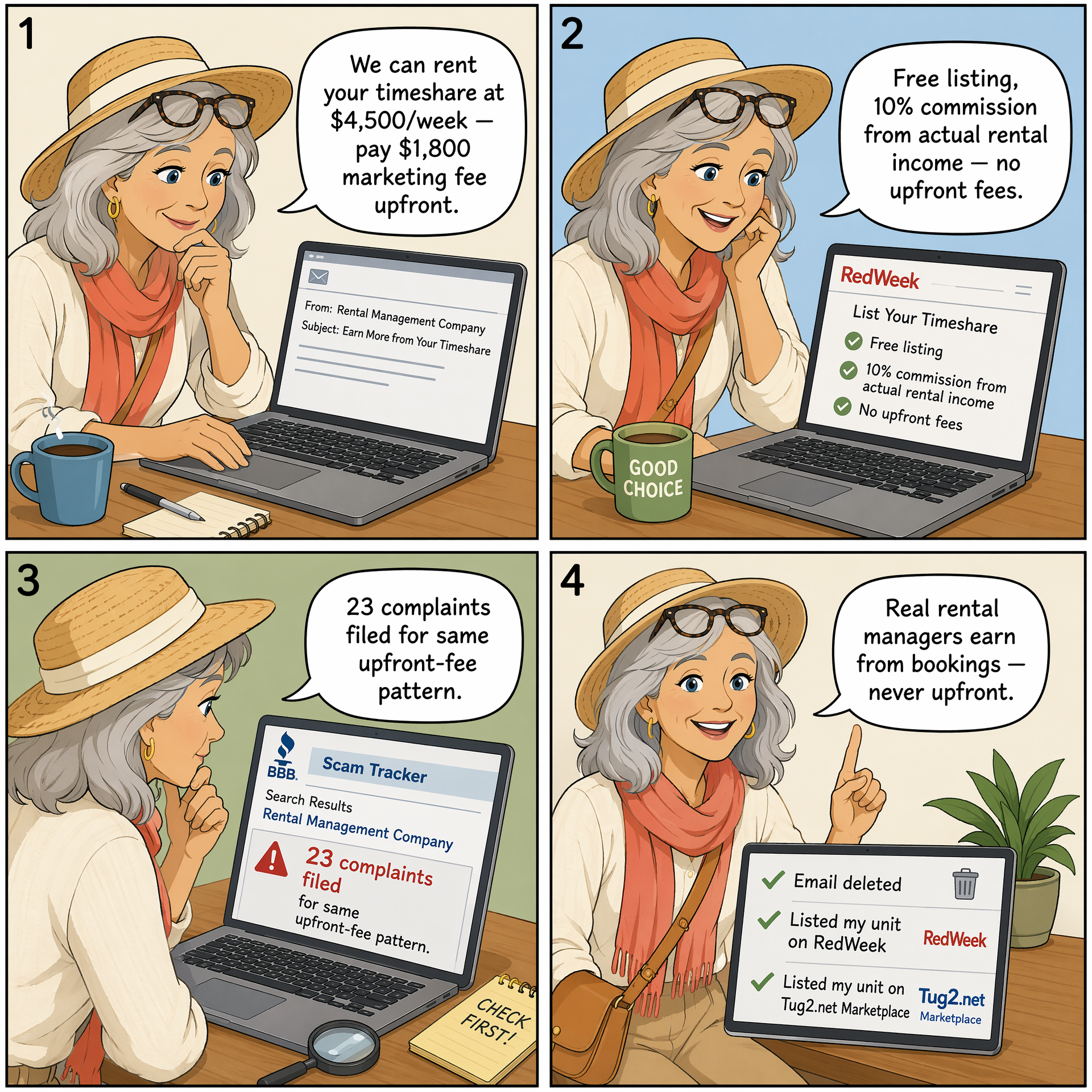 Fake Rental-Management Upfront Fees — comic illustration