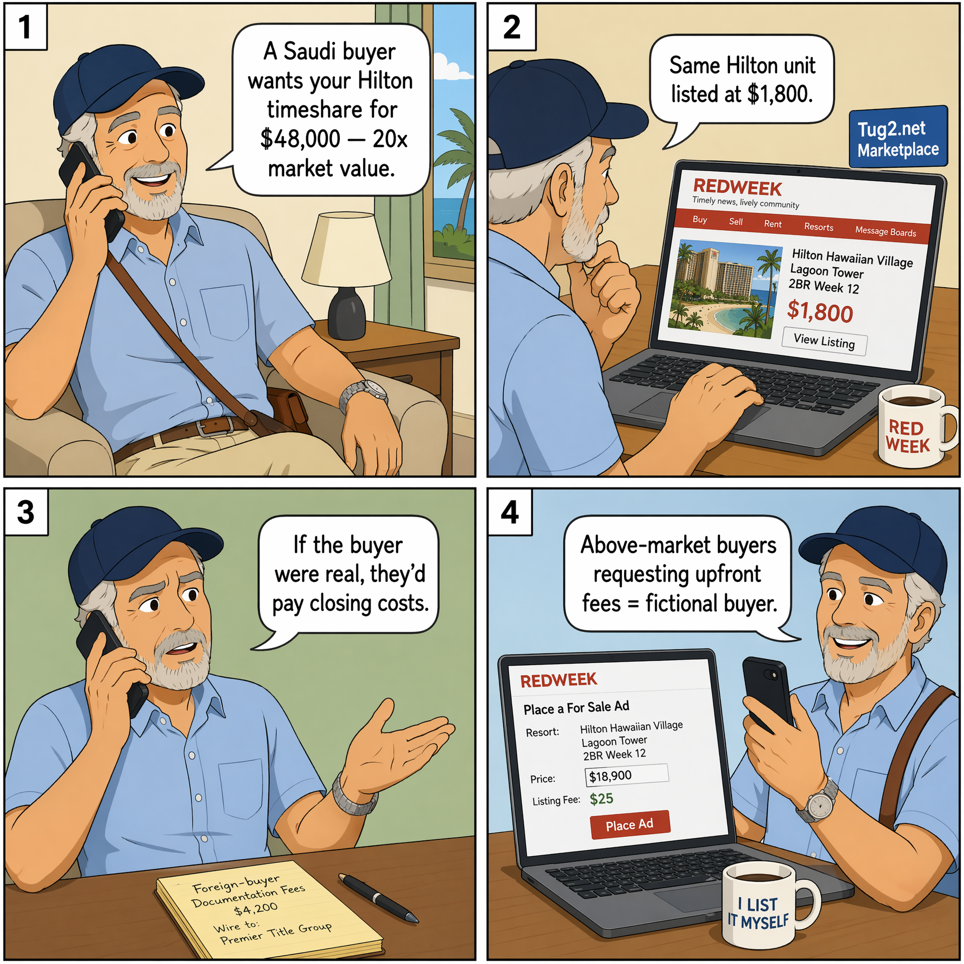 Fake Resale-Buyer with Closing-Cost Fees — comic illustration