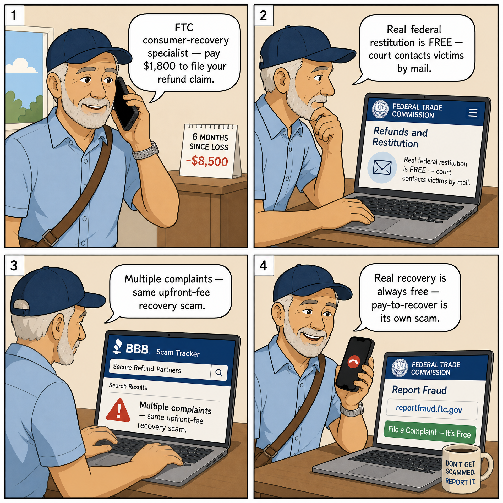 Recovery-on-Recovery Targeting Prior Victims — comic illustration