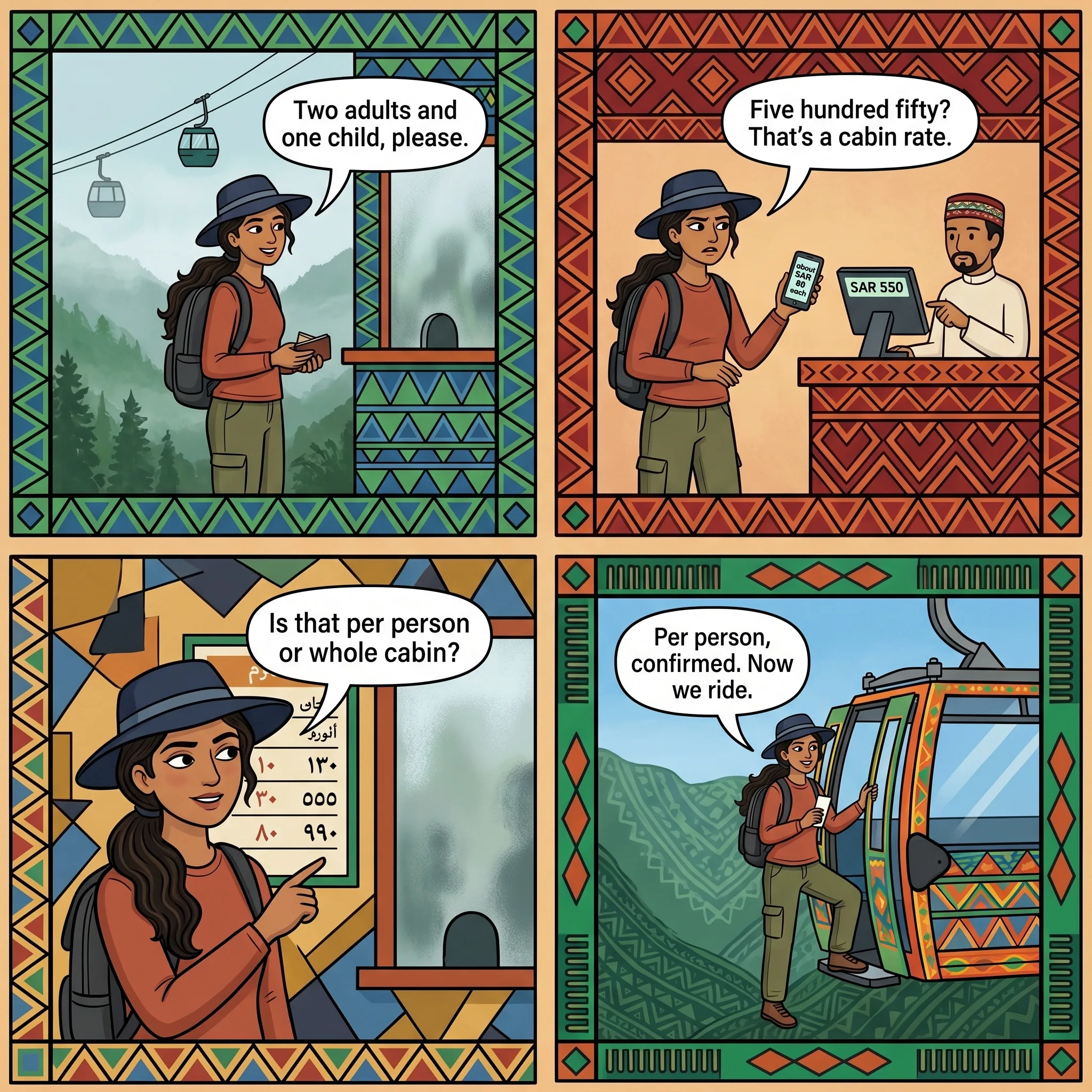 The Cable Car Per Head vs Whole Cabin Switch — comic illustration