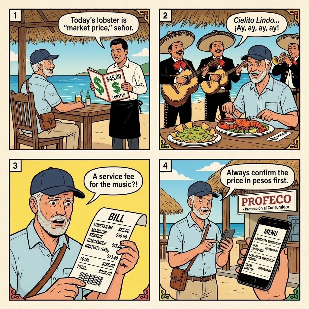Costera 'Mariscos Market Price' Bill Padding — comic illustration