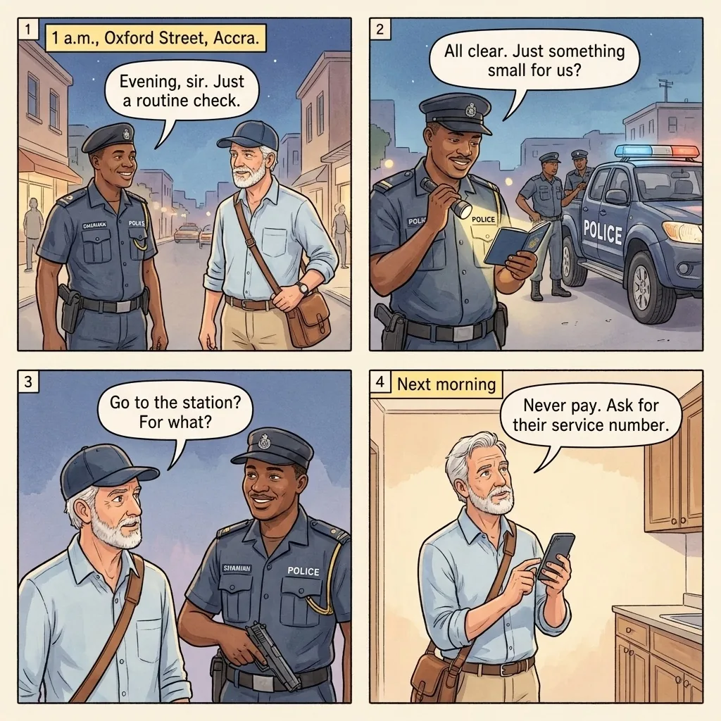 Osu nightlife police shakedown — comic illustration