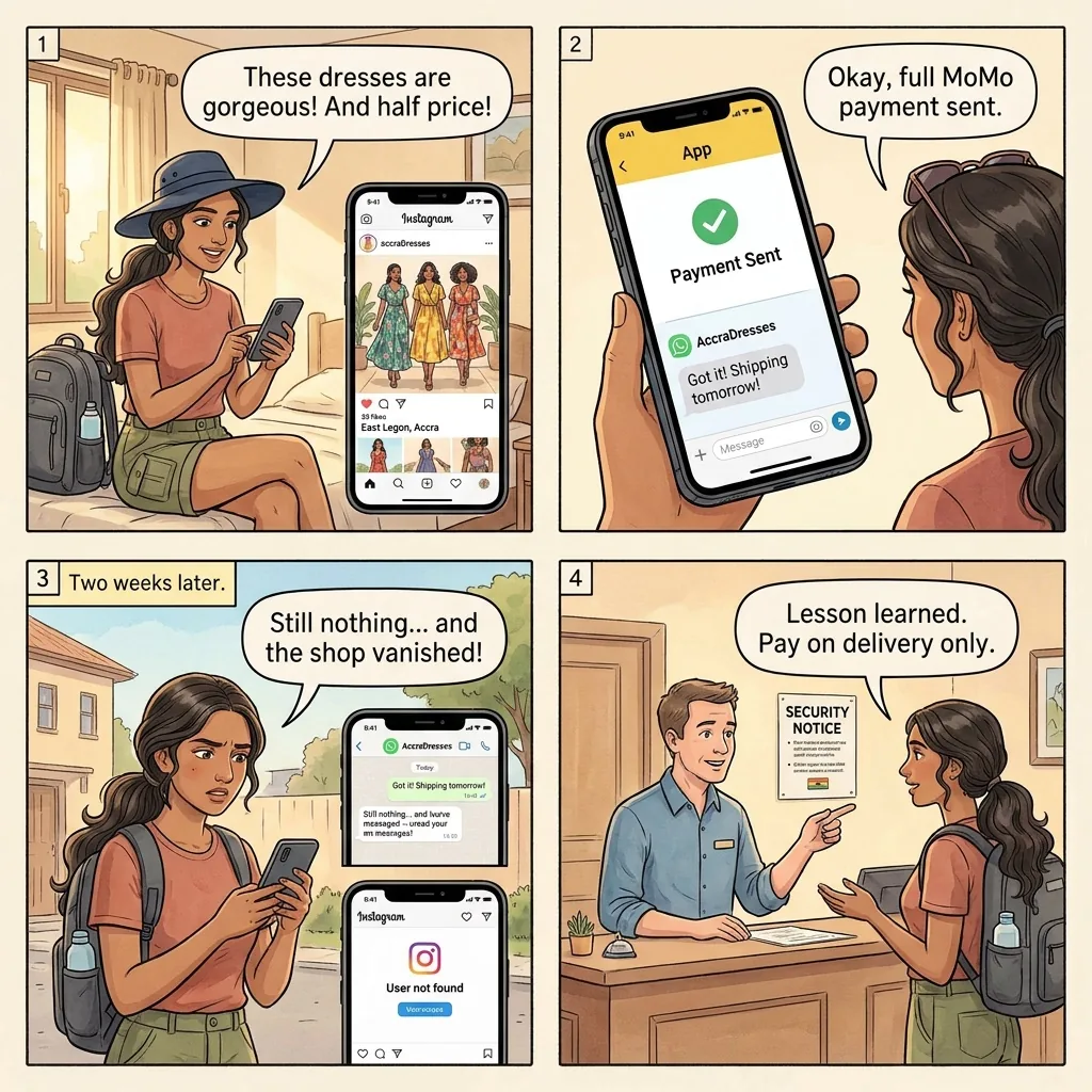 Instagram shop ghost-order — comic illustration
