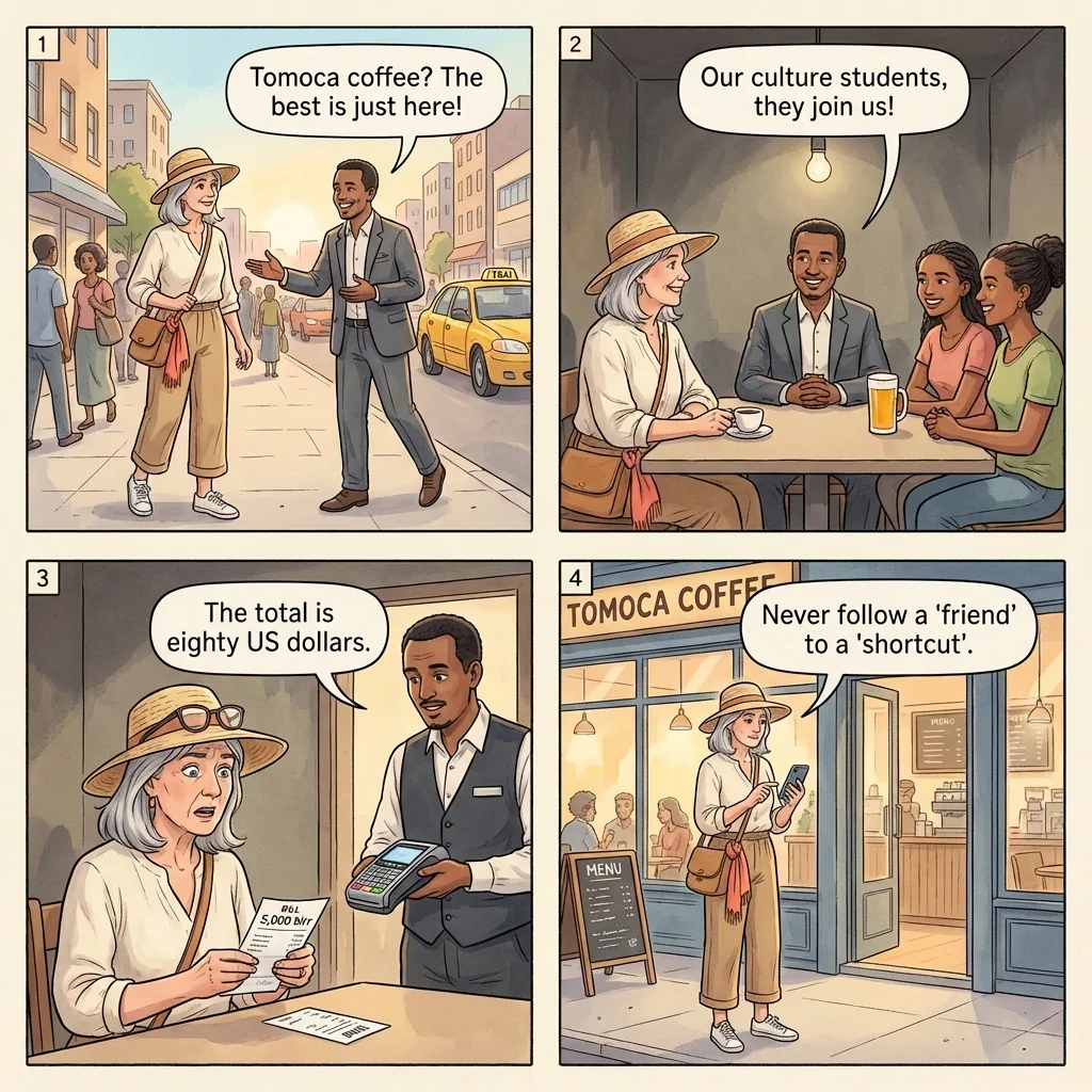 Coffee-Bar Bait With Inflated Bill — comic illustration