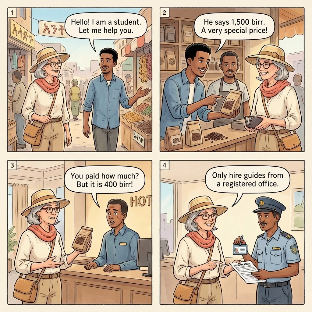Merkato Fake Guide and Markup — comic illustration