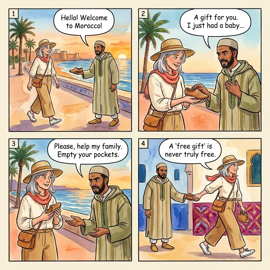 Corniche Gift-and-Guilt Approach — comic illustration