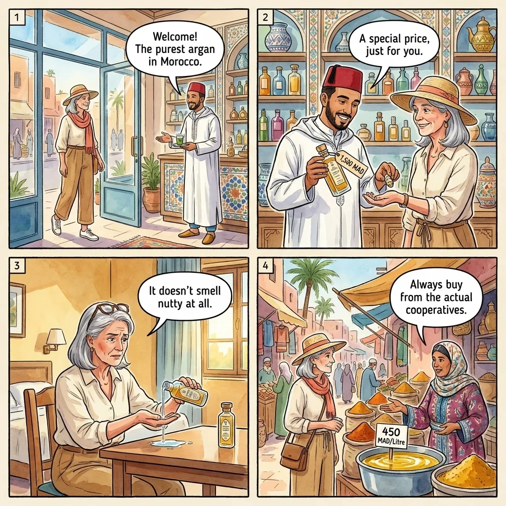 Souk El Had Argan Oil Dilution — comic illustration