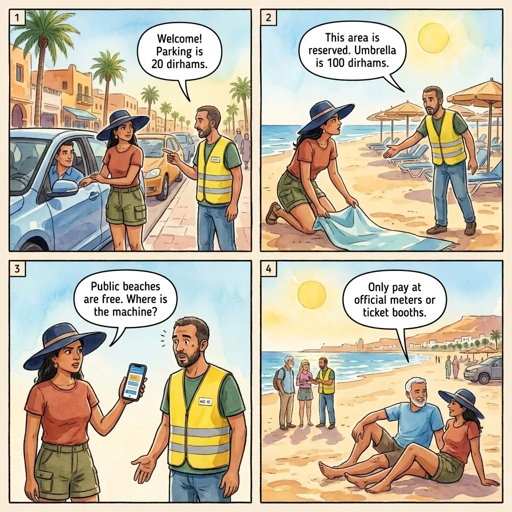 Beach Parasol & Parking Shakedown — comic illustration
