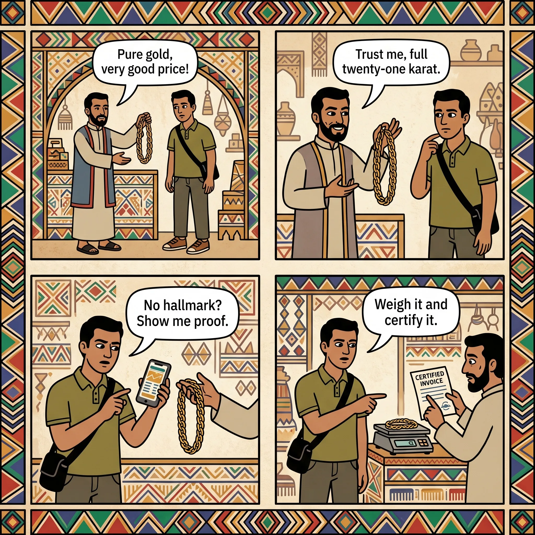 Underweight & Mixed Gold in the Souqs — comic illustration