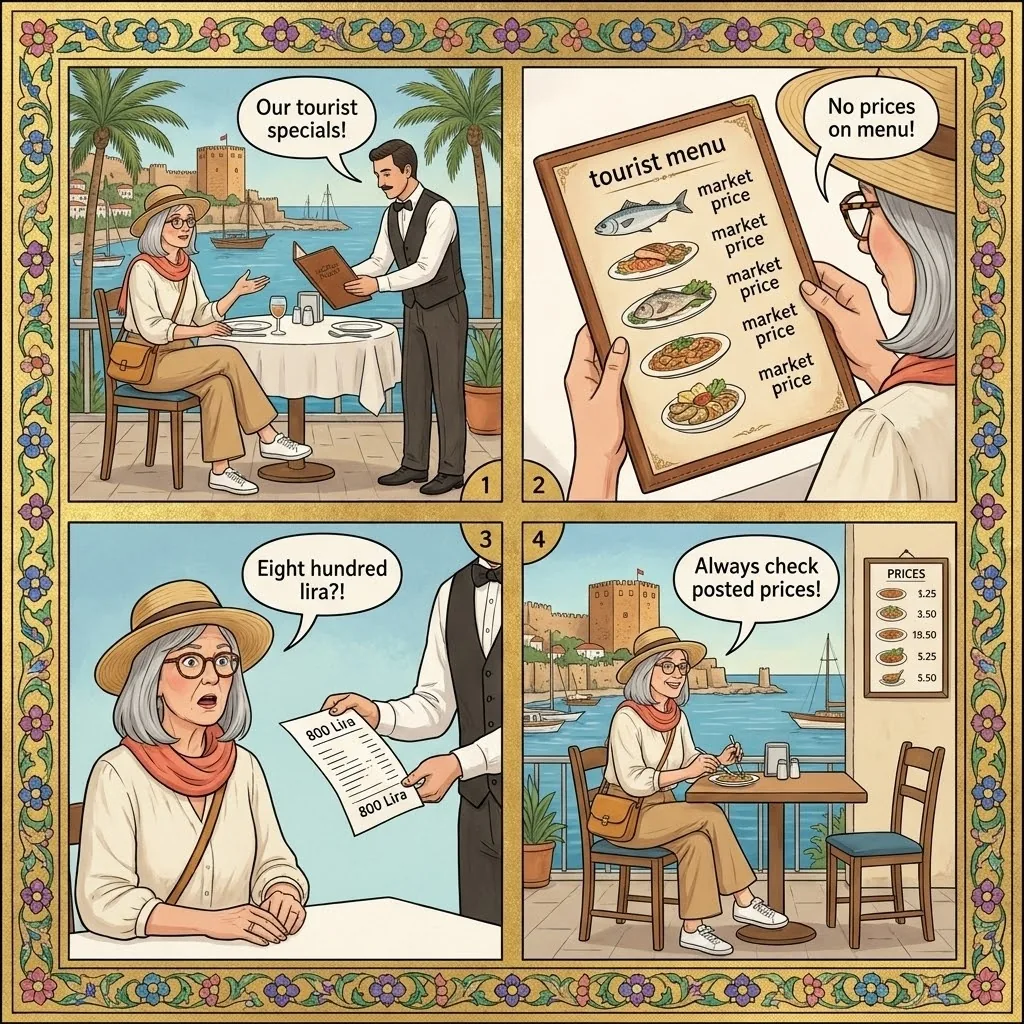 The Tourist-Menu Bill Doubler — comic illustration