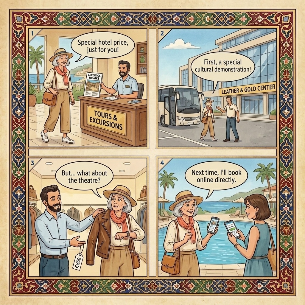 All-Inclusive Resort Excursion Reseller & Hotel Tout Markups — comic illustration