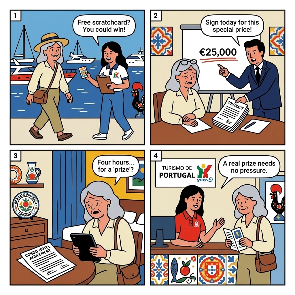 Vilamoura / Algarve Timeshare Presentation Pressure — comic illustration