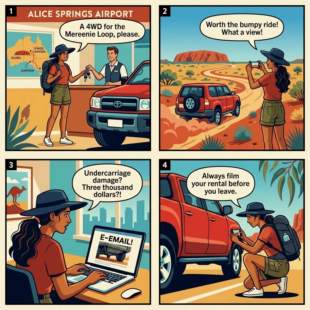 Alice Springs Rental Car Outback Damage Claim — comic illustration