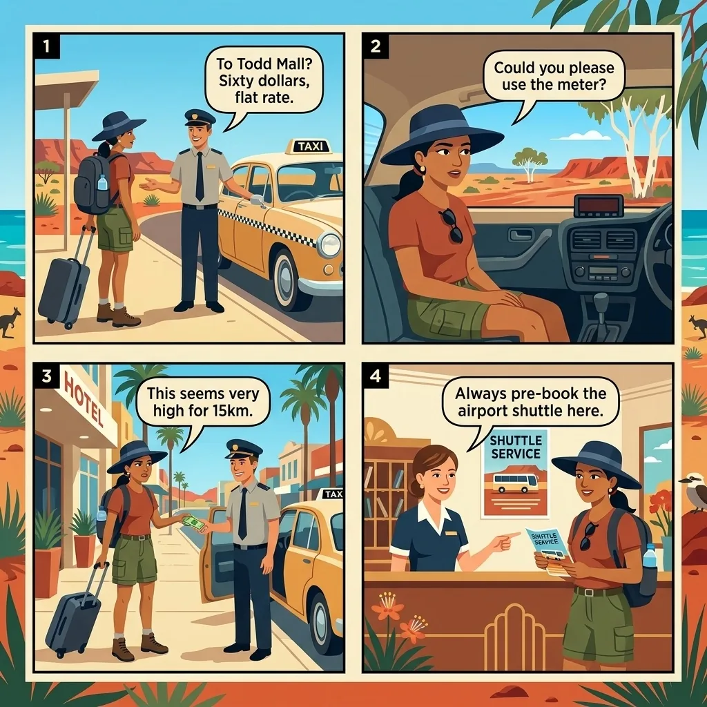 Alice Springs Airport Taxi Short-Run Overcharge — comic illustration