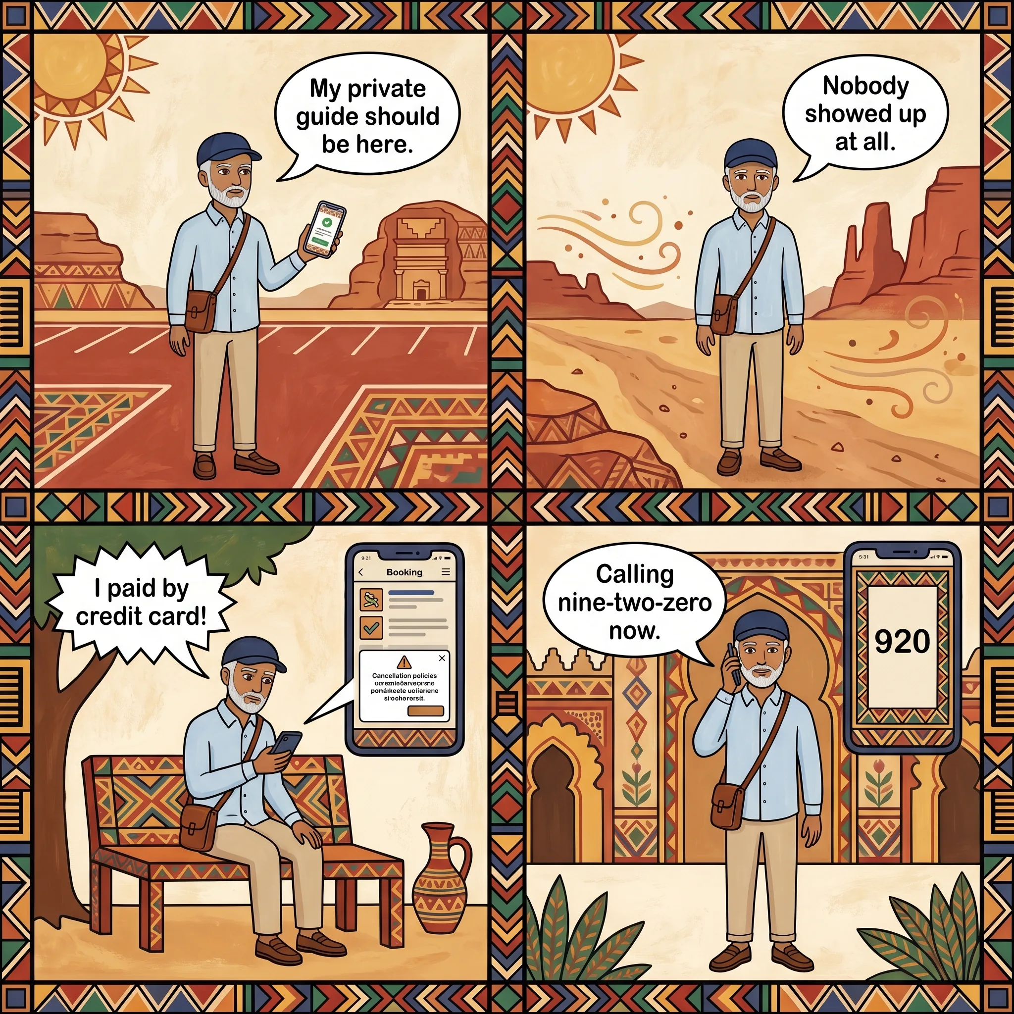The No-Show Rawi and Vanishing Refund — comic illustration