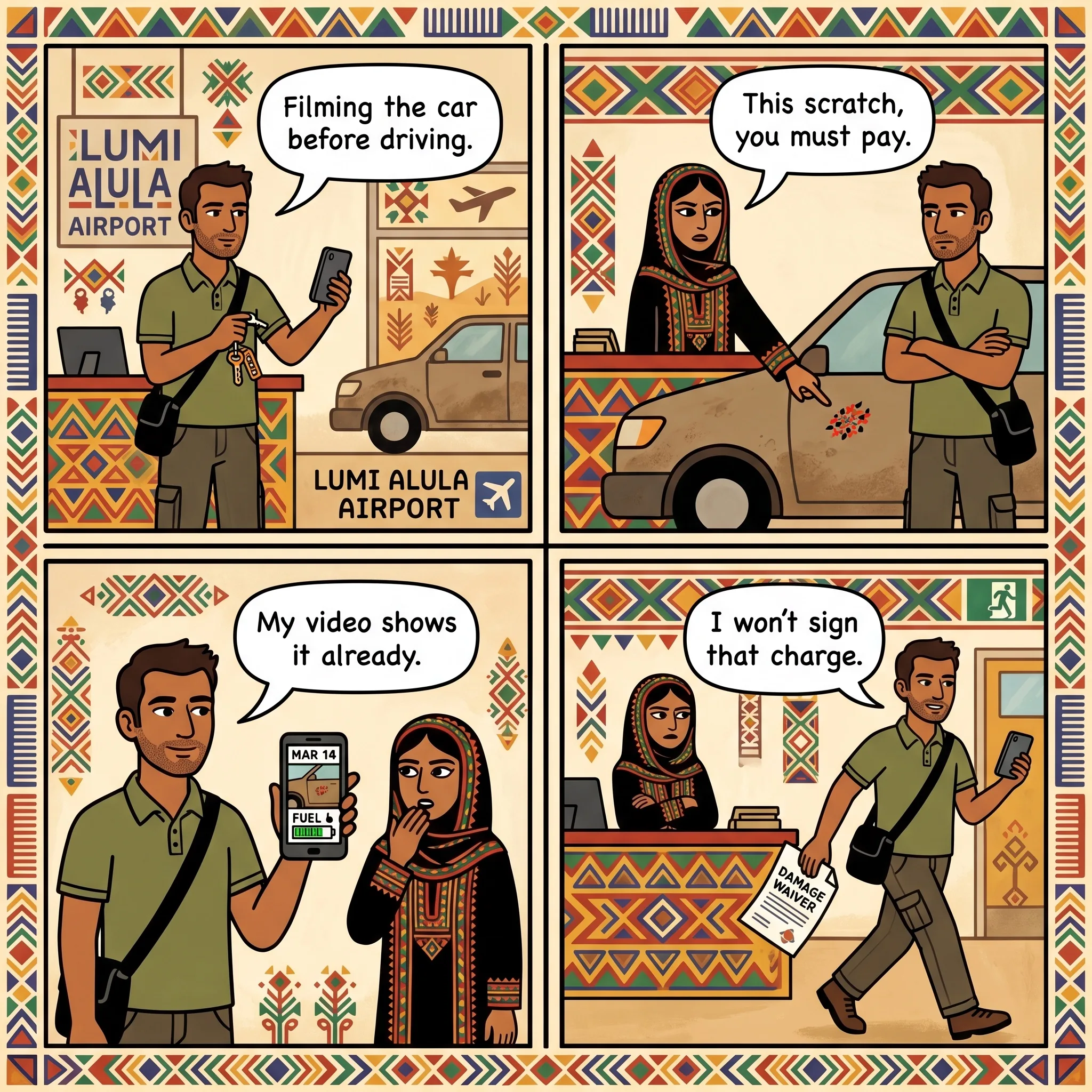 The Rental-Car Phantom Damage Charge — comic illustration