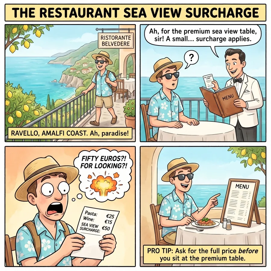 Marina Grande Boat-Charter & 'Private Tour' Overcharge — comic illustration