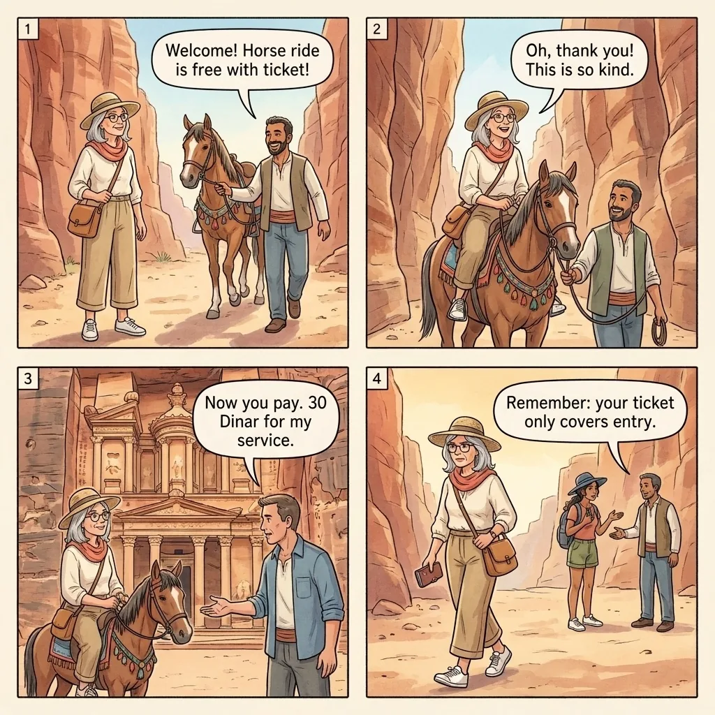 Petra Horse & Guide Bait-and-Switch — comic illustration