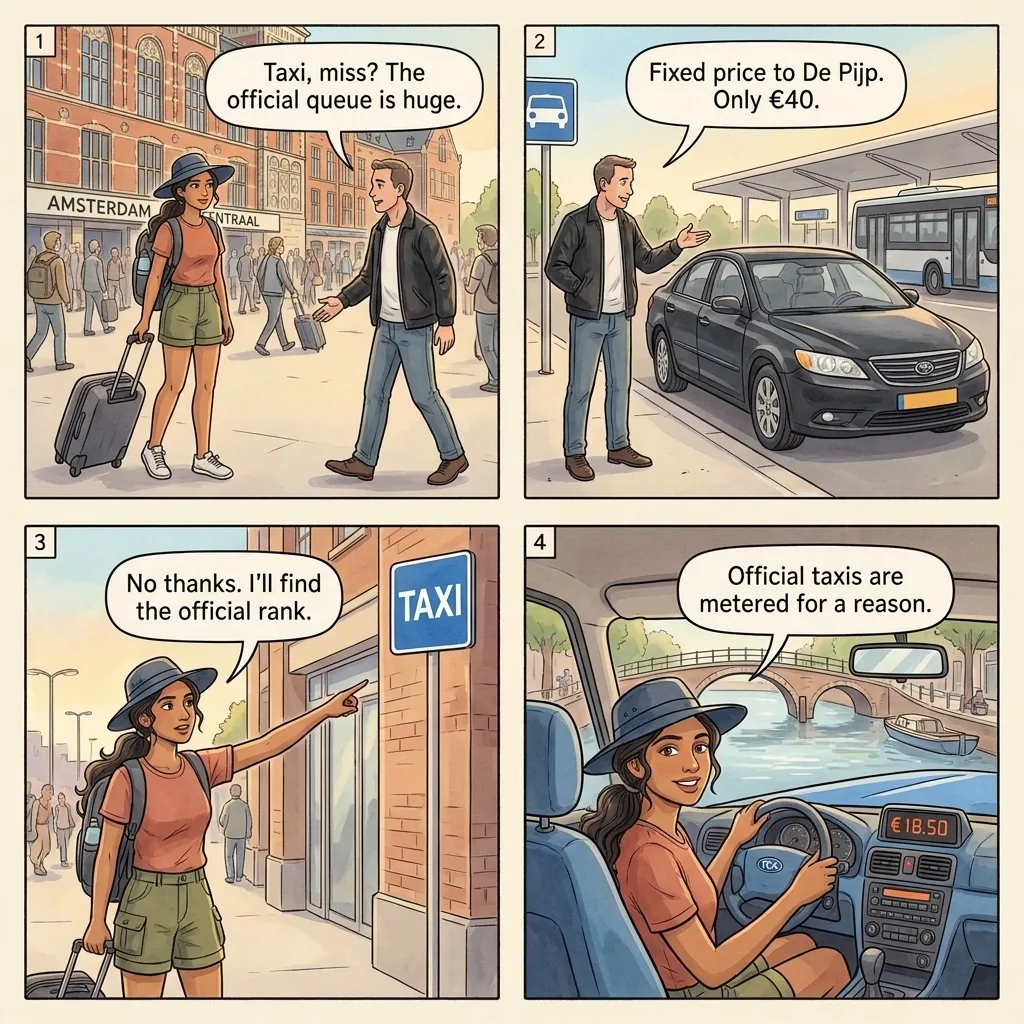 The Amsterdam Centraal Unlicensed-Taxi Gang — comic illustration