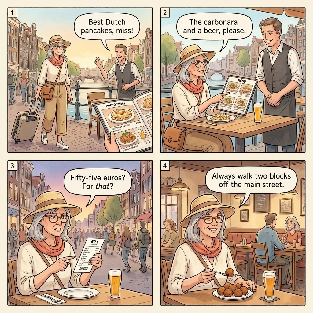 The Damrak Strip Tourist-Trap Restaurant — comic illustration