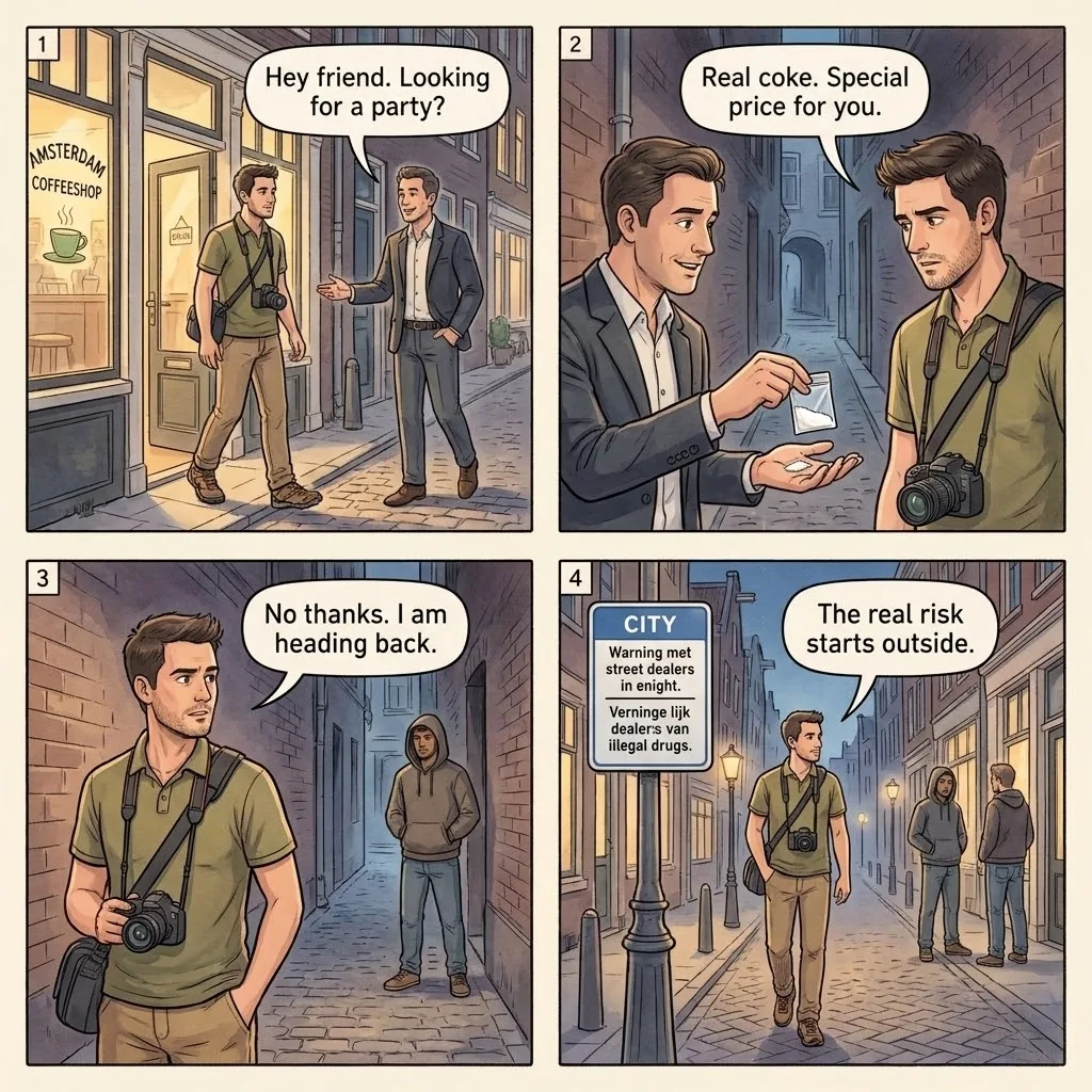The Post-Coffeeshop Hard-Drug Pitch — comic illustration