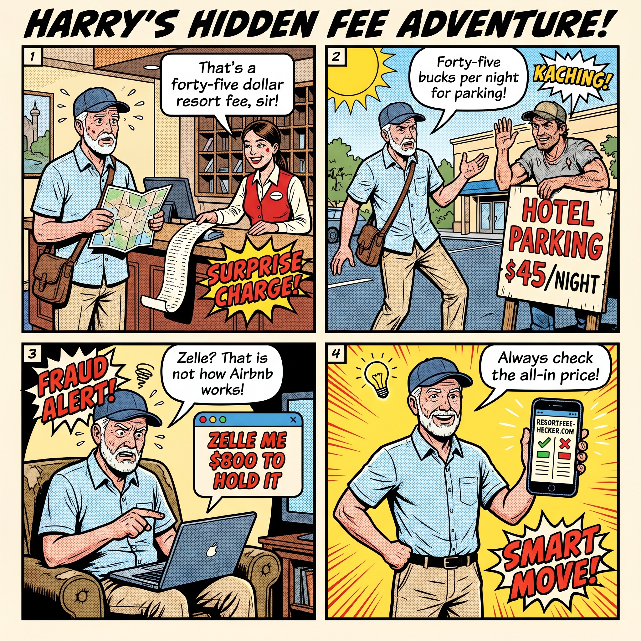 Anaheim Disney-Area Hotel Resort Fee & STR Off-Platform Booking Fraud — comic illustration