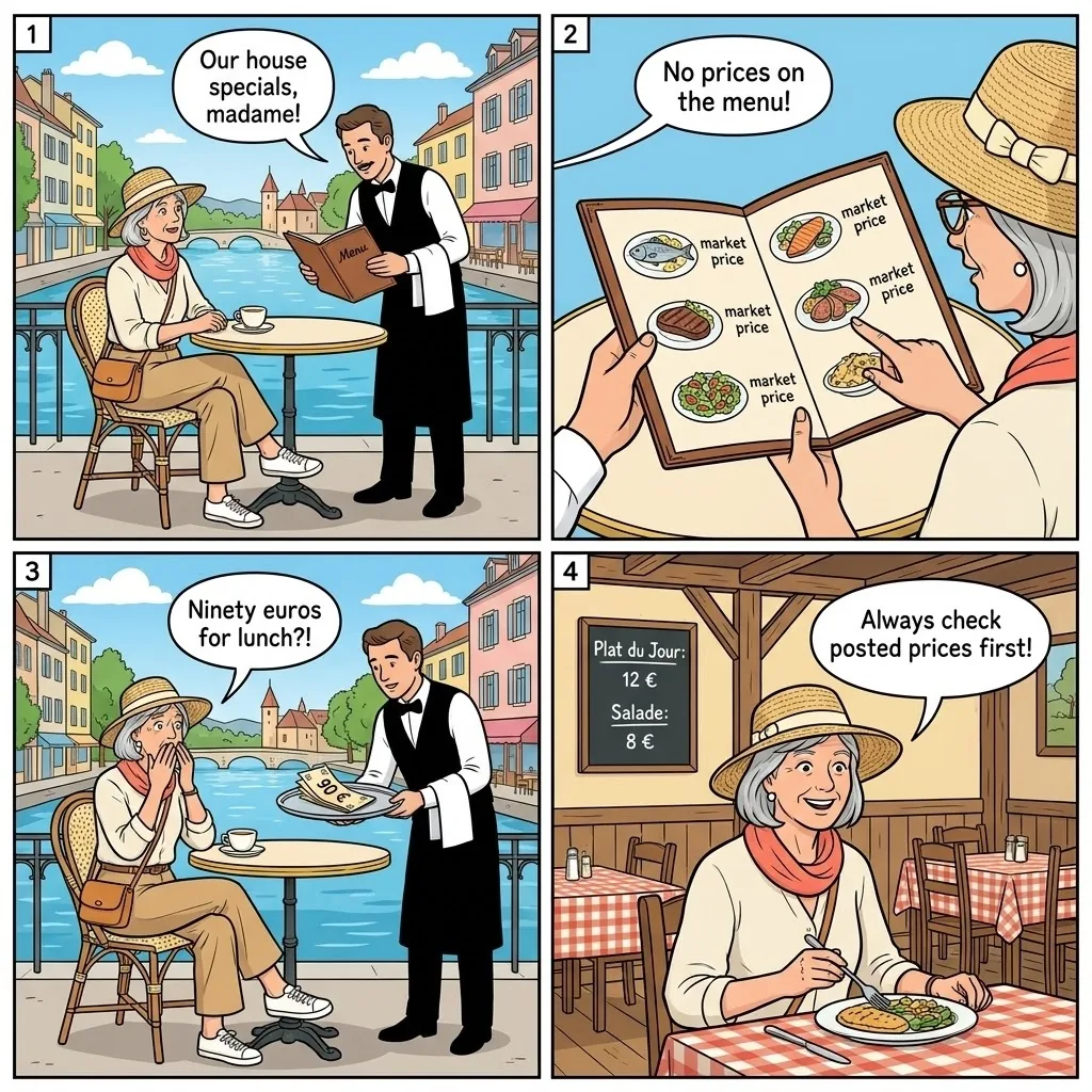 Dual Menu Restaurant Scam — comic illustration